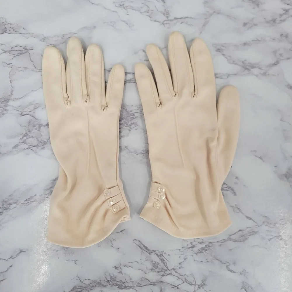 Classic Women's Cream Dress Gloves with Button Details